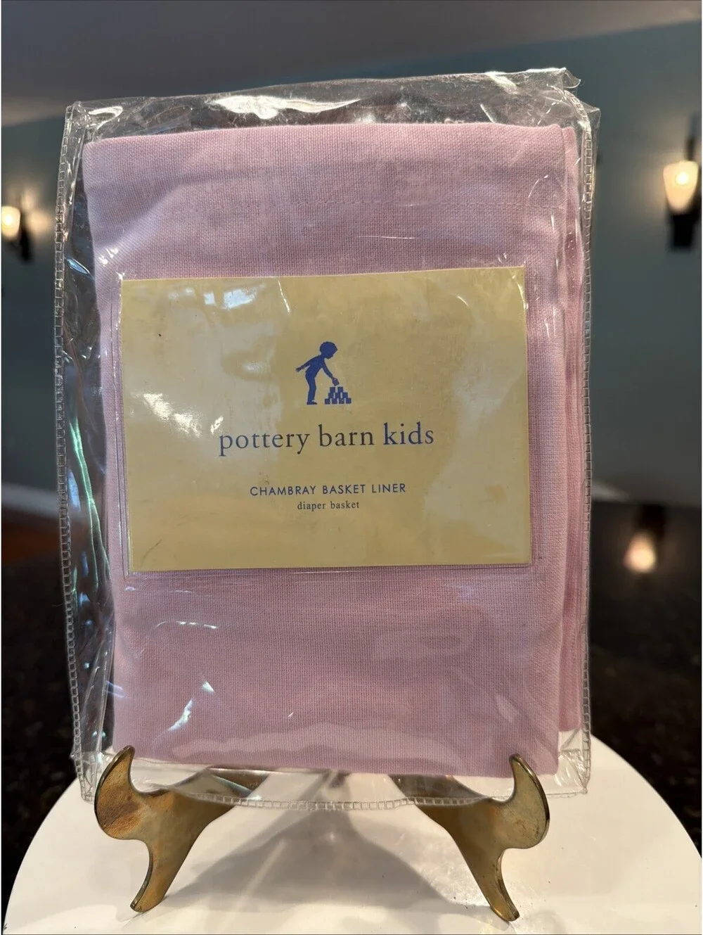 Vtg Rare Pottery Barn Kids Pink Chambray Diaper Basket Liner 12x12x6 New